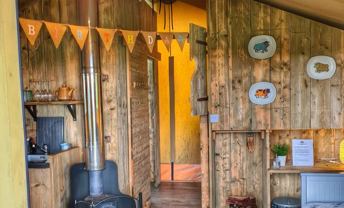 interior of a safari tent